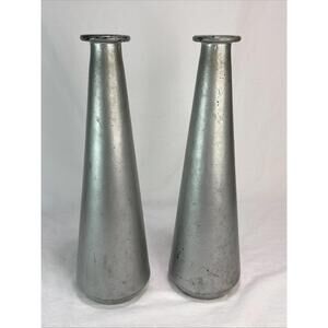 Large Made In Spain Silver Glass Cone Taper Candle Holders Vases Minimalist